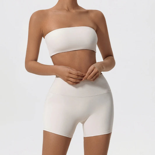Two Piece Fitness Sports Set Women Workout Yoga Outfit Strapless Bra Woman 2Ps Gym Crop Top Deportivos Mujer Gym Suits